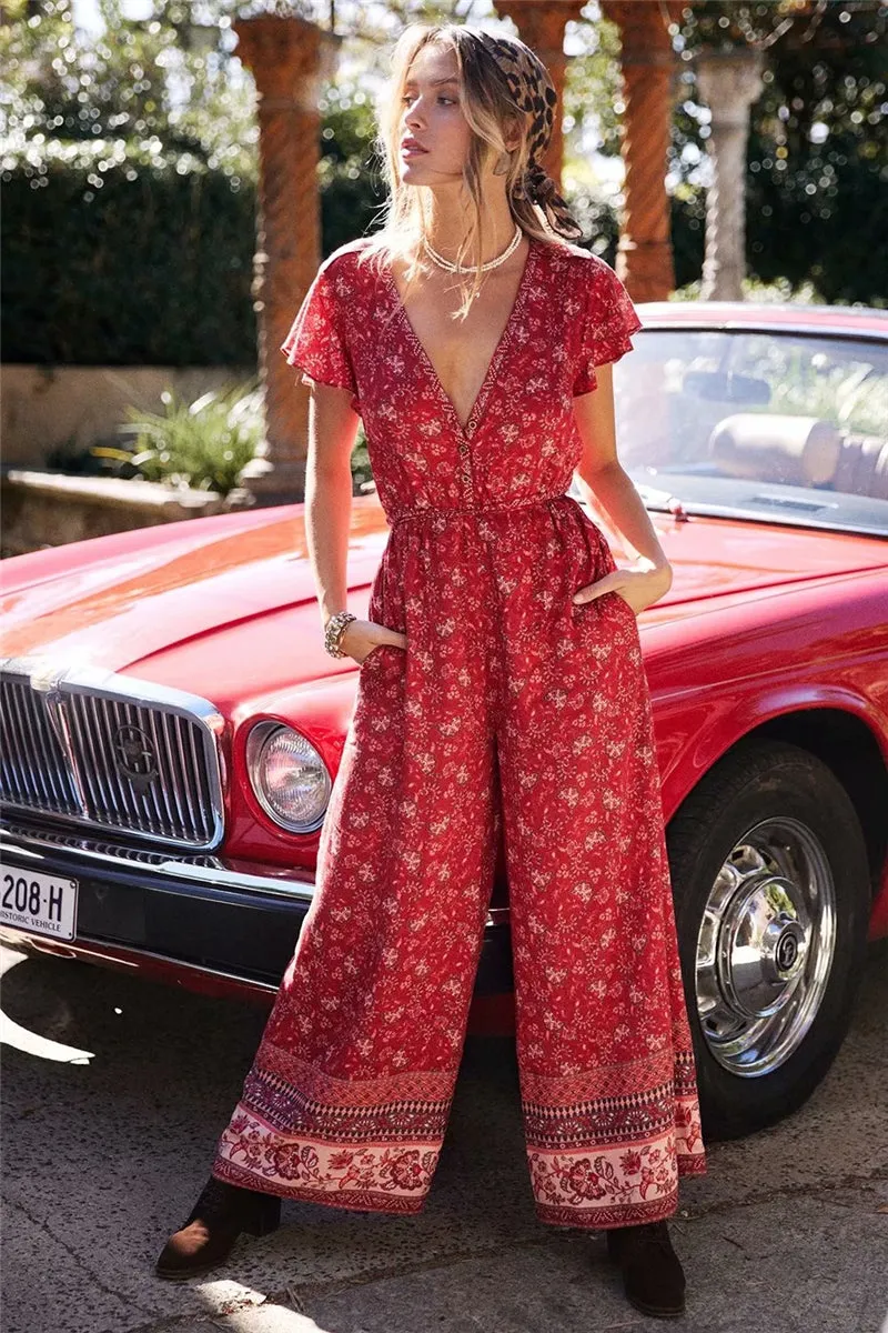 SEVILLE -  Boho Floral Print Jumpsuit