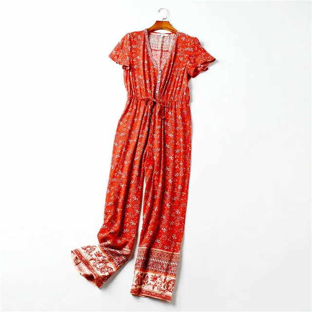 SEVILLE -  Boho Floral Print Jumpsuit