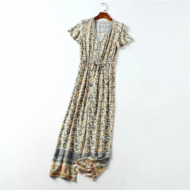 SEVILLE -  Boho Floral Print Jumpsuit