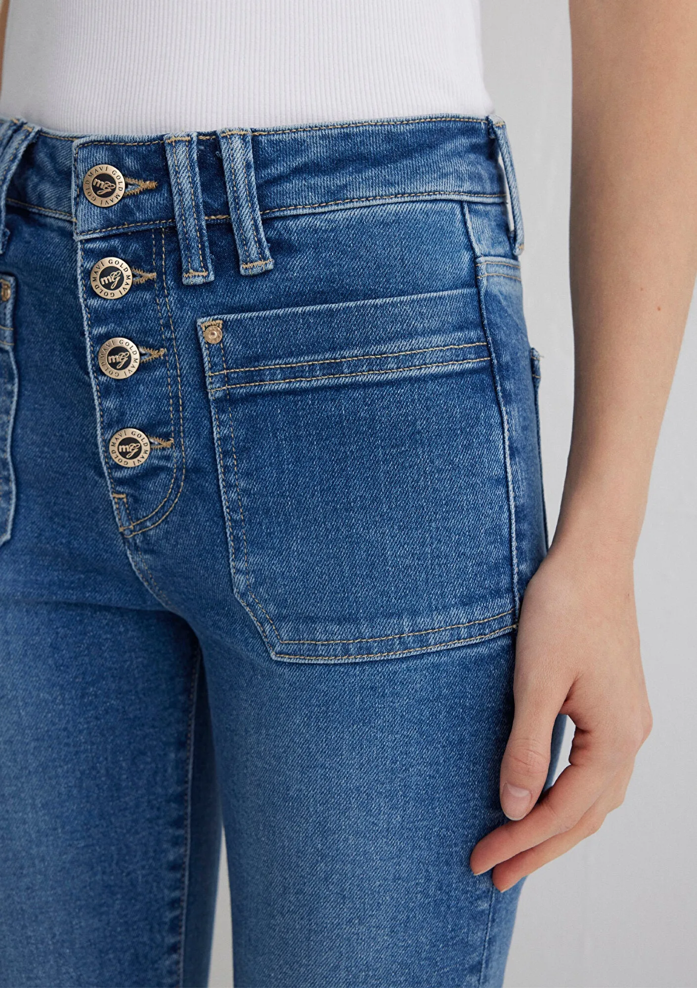 Sierra Mid Blue Gold Jean Pants