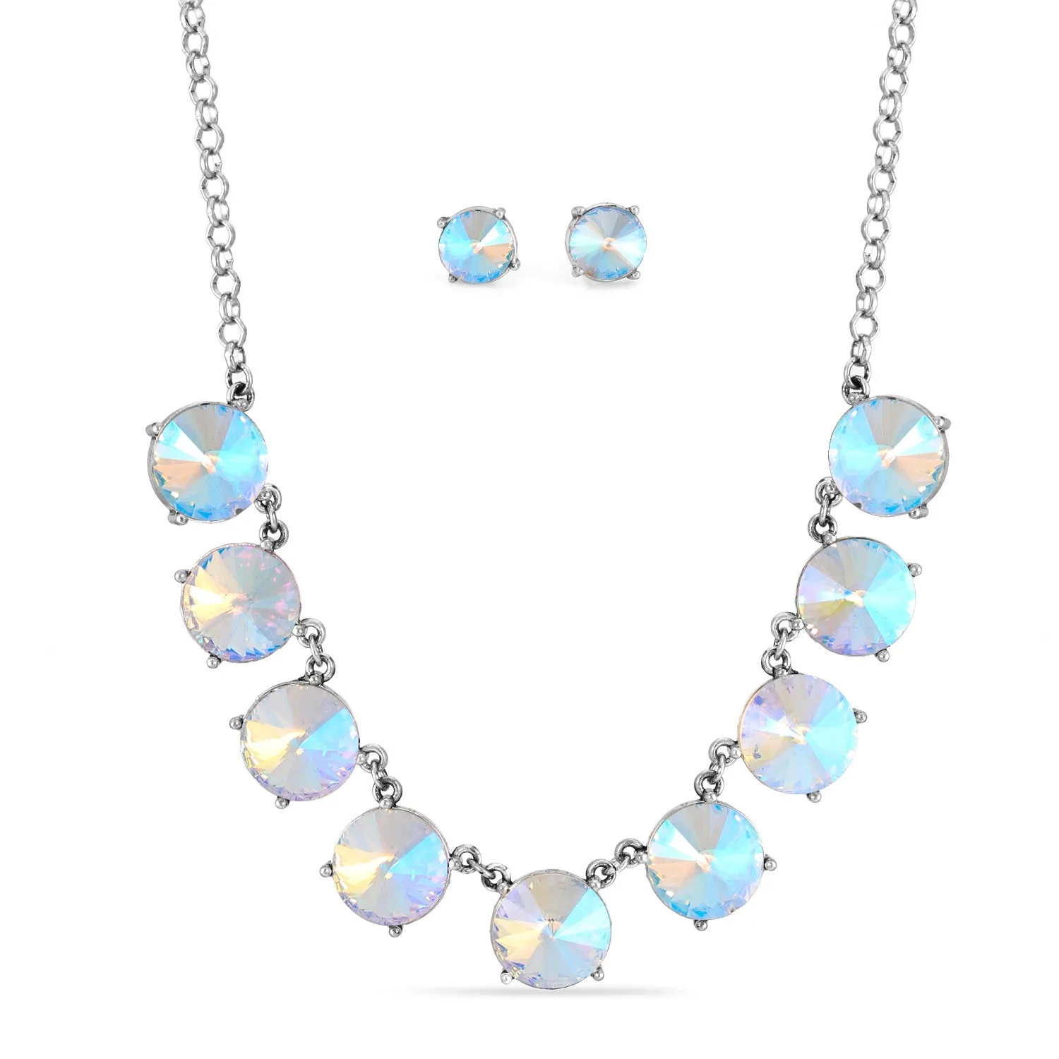 SILVER  AB CRYSTAL EARRINGS AND NECKLACES SET #PB50764SAB (LA12)