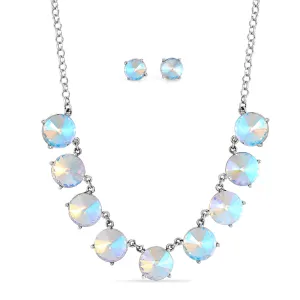 SILVER  AB CRYSTAL EARRINGS AND NECKLACES SET #PB50764SAB (LA12)