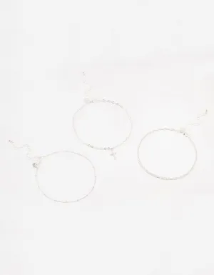Silver Ball Chain Cross Chokers 3-Pack