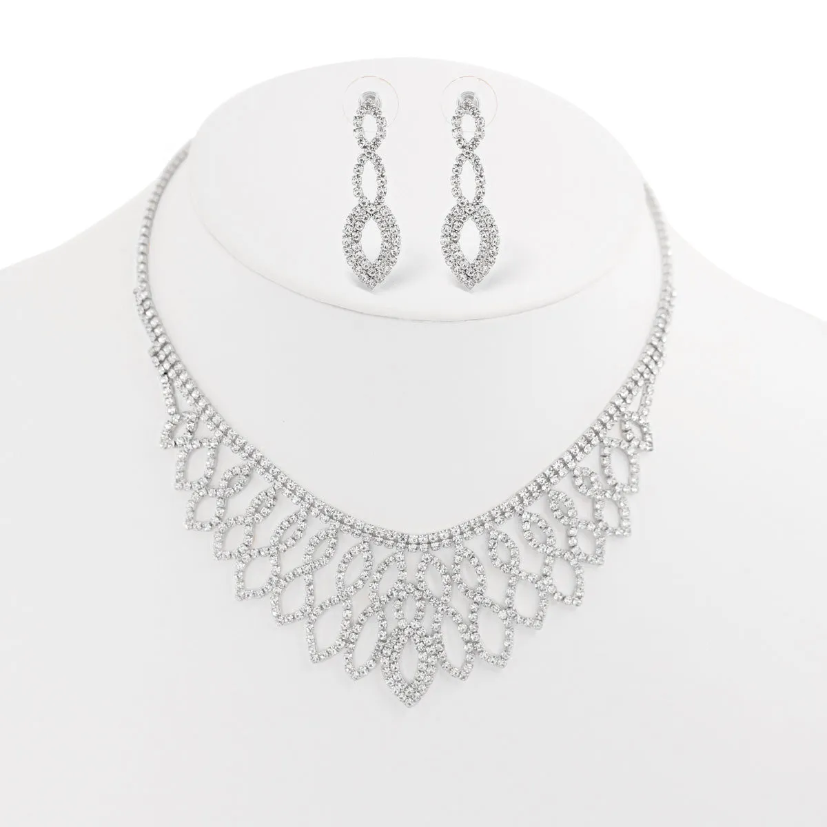 SILVER CRYSTAL CHOKER NECKLACE AND EARRINGS SET #SQ6027S