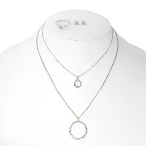 SILVER CRYSTAL EARRINGS RINGS AND  NECKLACE #SQ554NER2037JJS (LC4)