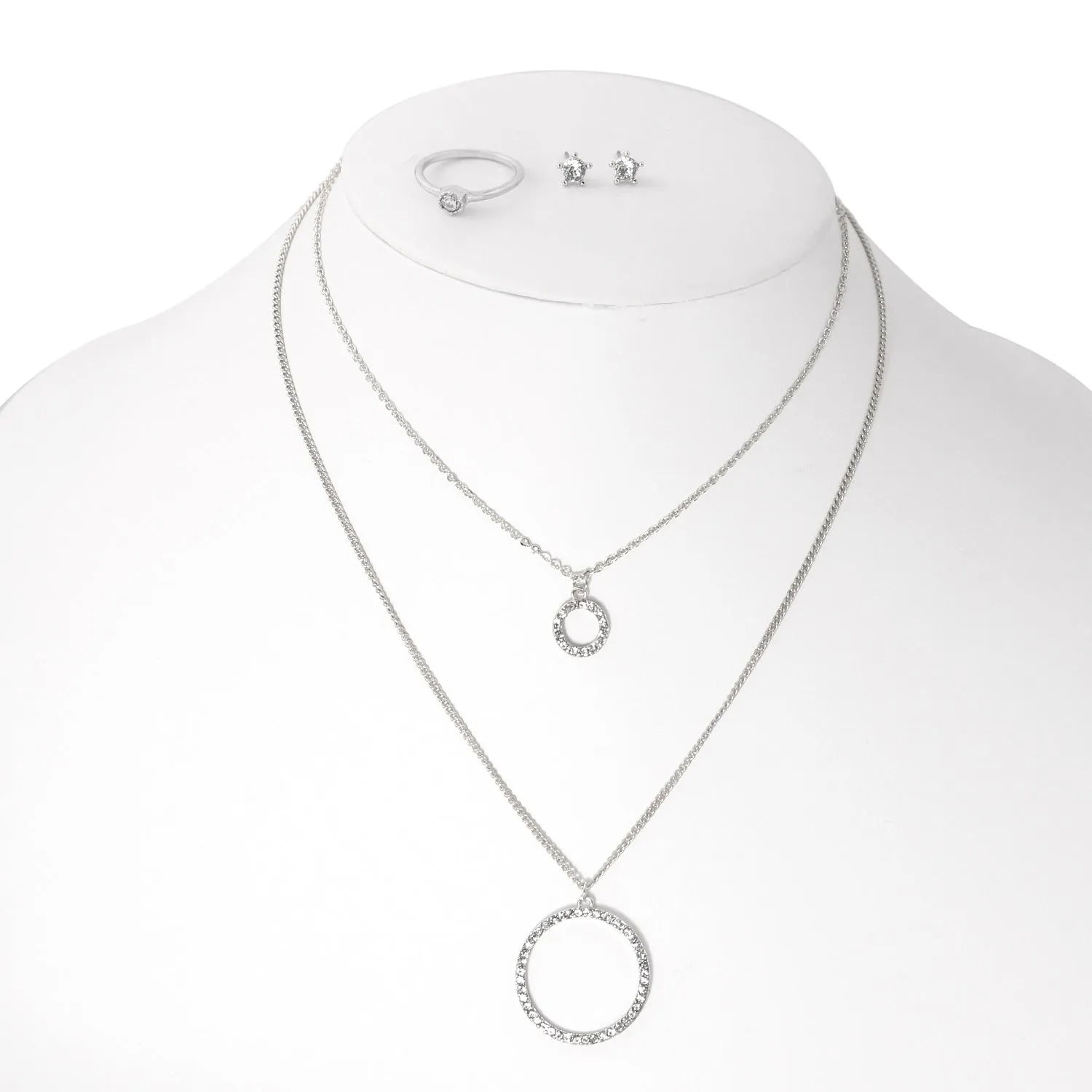 SILVER CRYSTAL EARRINGS RINGS AND  NECKLACE #SQ554NER2037JJS (LC4)