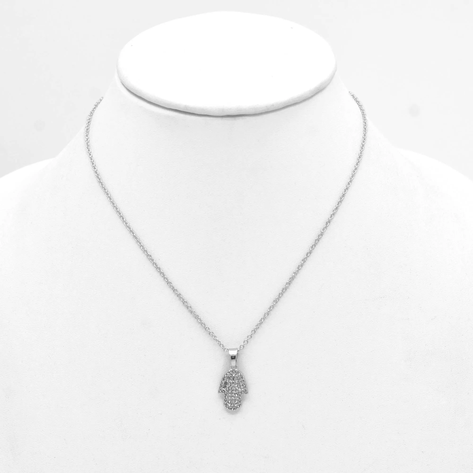 SILVER CRYSTAL HAMSA HAND PENDANT NECKLACE #SQXL0814S (SC13/TE12)