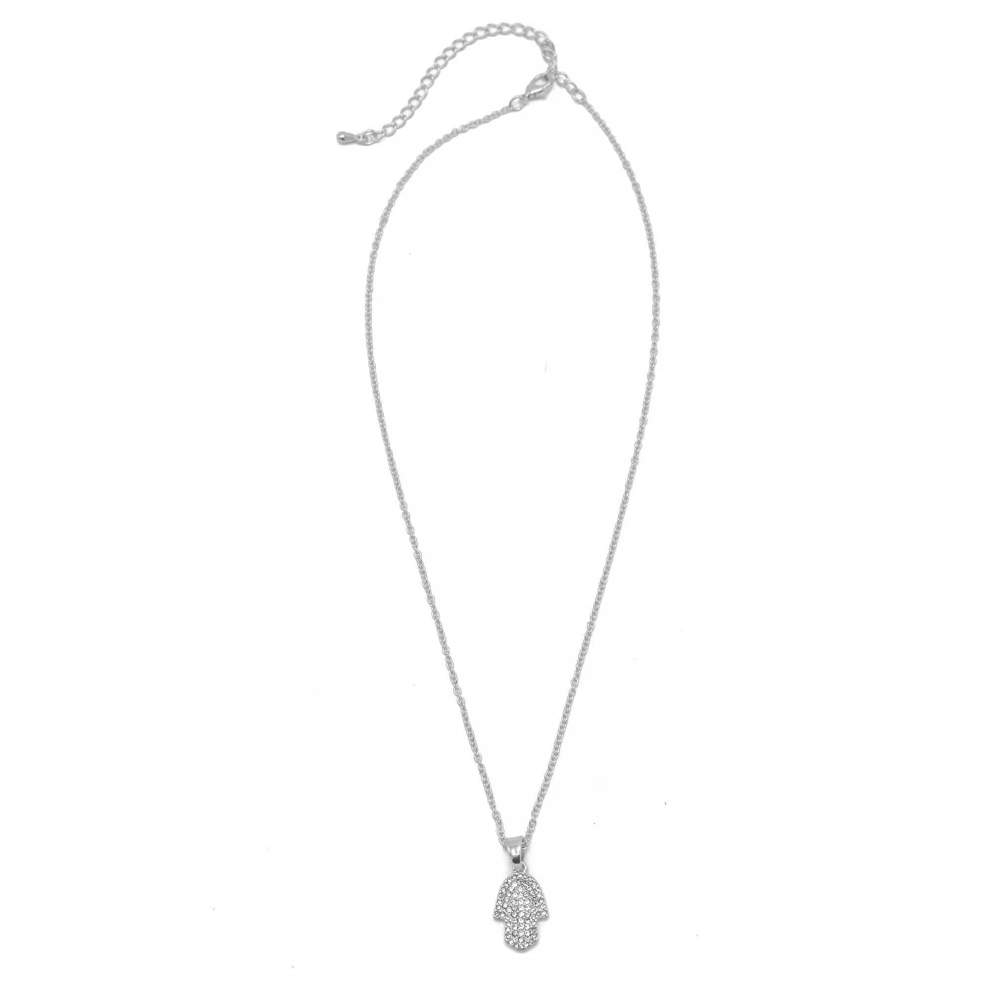 SILVER CRYSTAL HAMSA HAND PENDANT NECKLACE #SQXL0814S (SC13/TE12)