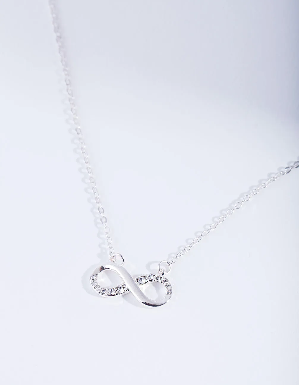 Silver Diamond Simulant Crystal Infinity Necklace