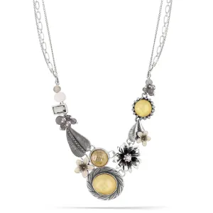 SILVER FLOWER AND LEAF CRYSTAL  NECKLACES #194WH1101 (2A4)