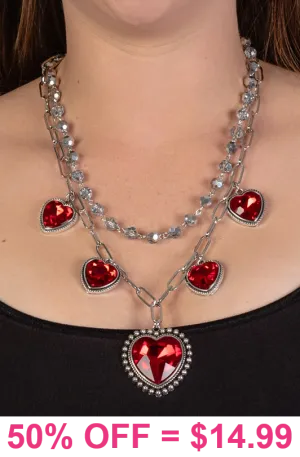 Silver Necklace with Red Bling charms
