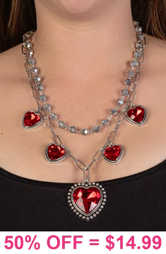 Silver Necklace with Red Bling charms