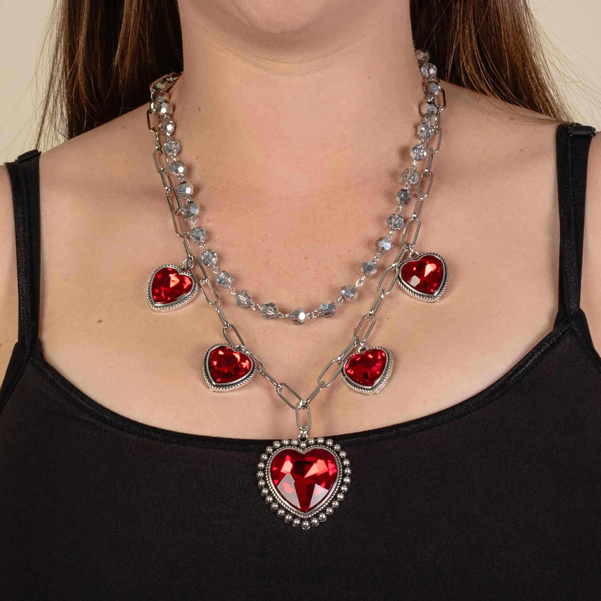 Silver Necklace with Red Bling charms