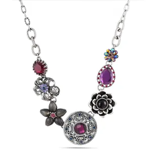 SILVER PURPLE CRYSTAL FLOWER  NECKLACES #218PP1101 (1F12)
