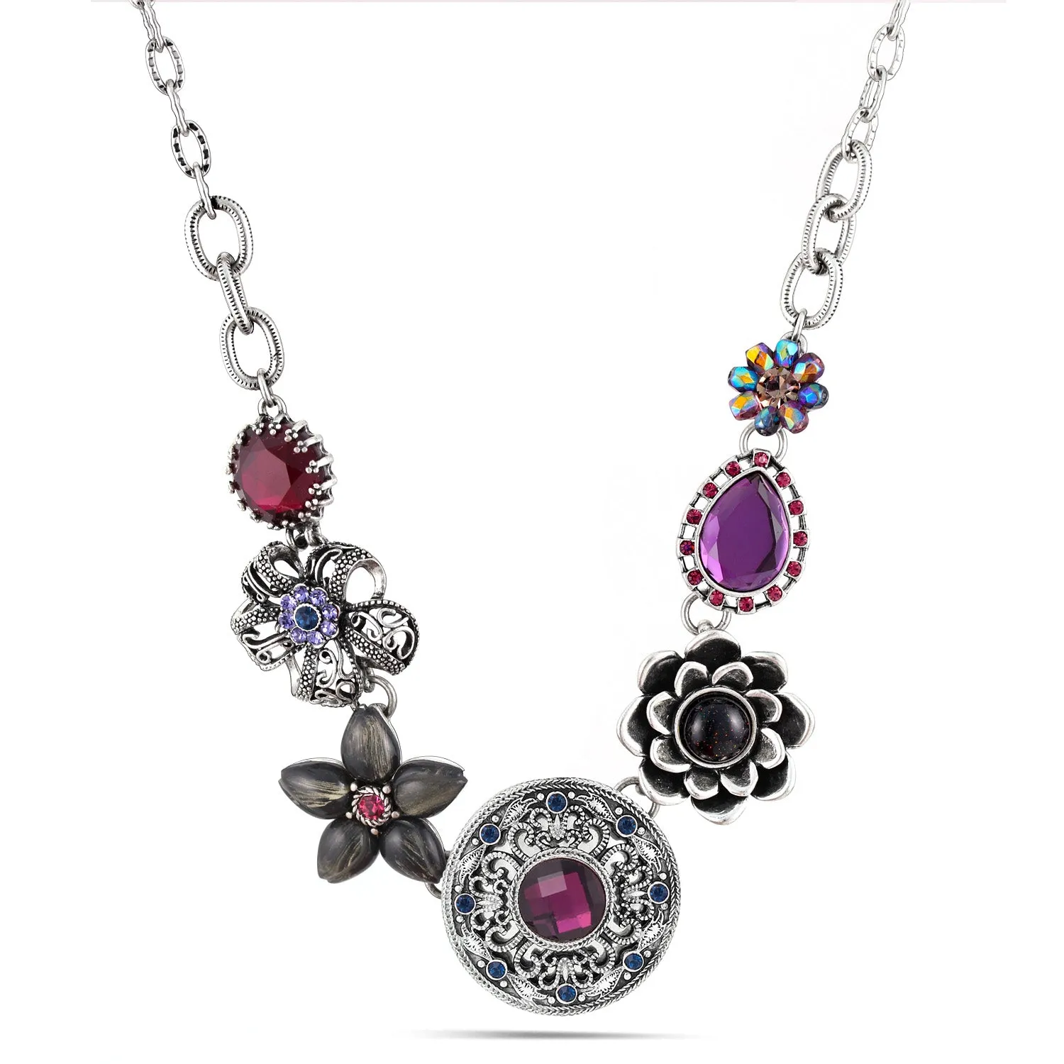 SILVER PURPLE CRYSTAL FLOWER  NECKLACES #218PP1101 (1F12)