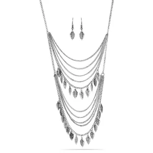 SILVER-TONE METAL EARRINGS AND LAYERED  NECKLACES #SWR-CP4010A-SIL (OG24)