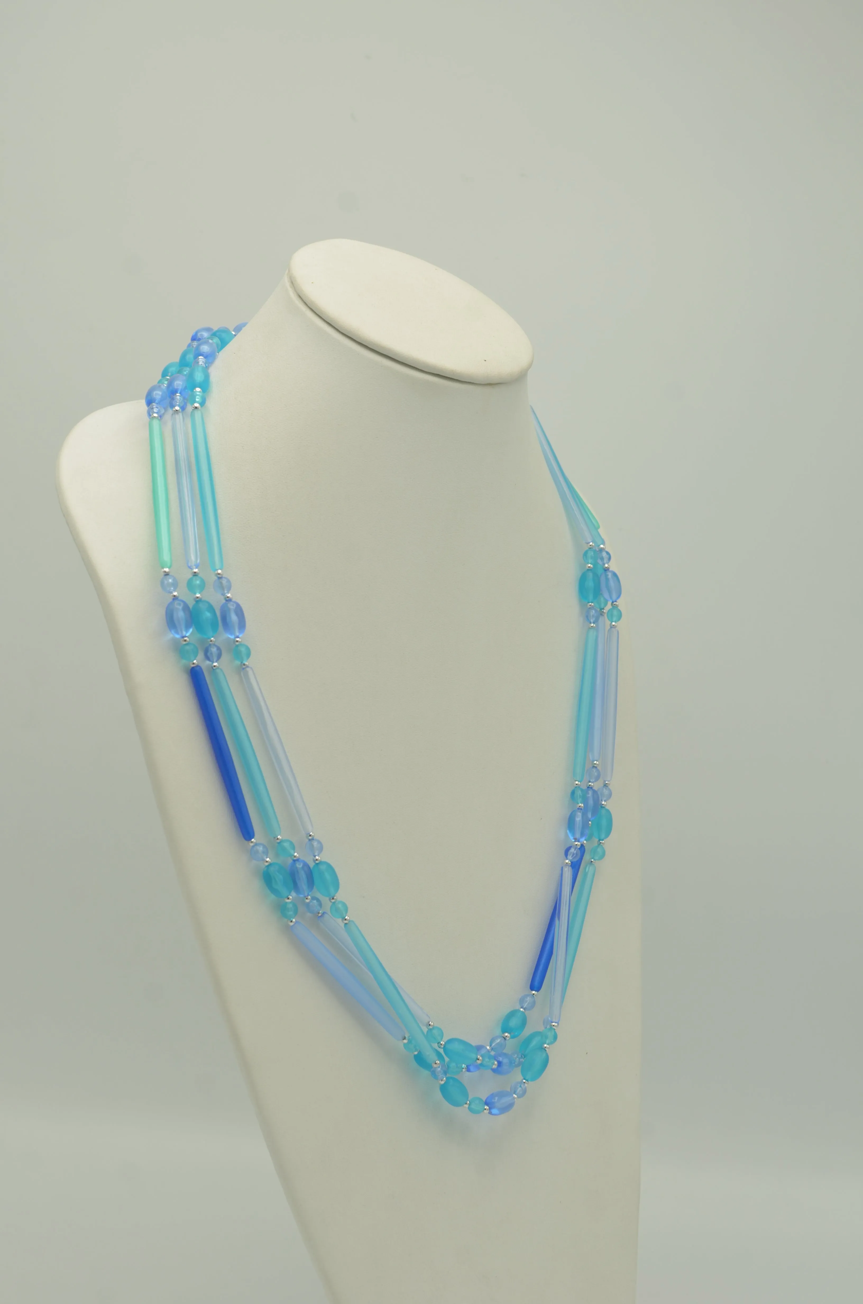 SILVER TURQUOISE AND BLUE BEADS LAYER NECKLACE # FW-N129SB(15FL&28W-B)