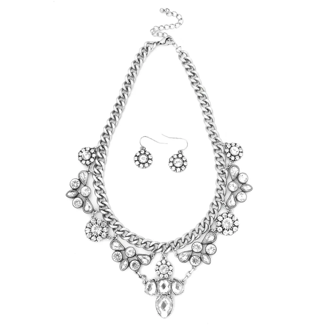 SILVER WHITE CRYSTAL NECKLACE SET  #FW1404676
