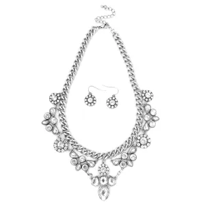 SILVER WHITE CRYSTAL NECKLACE SET  #FW1404676