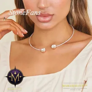 Simple Big Crystal Rhinestone Choker Necklace for Women Bling 1 Row Round Open Cuff Necklace Collar Statement Jewelry