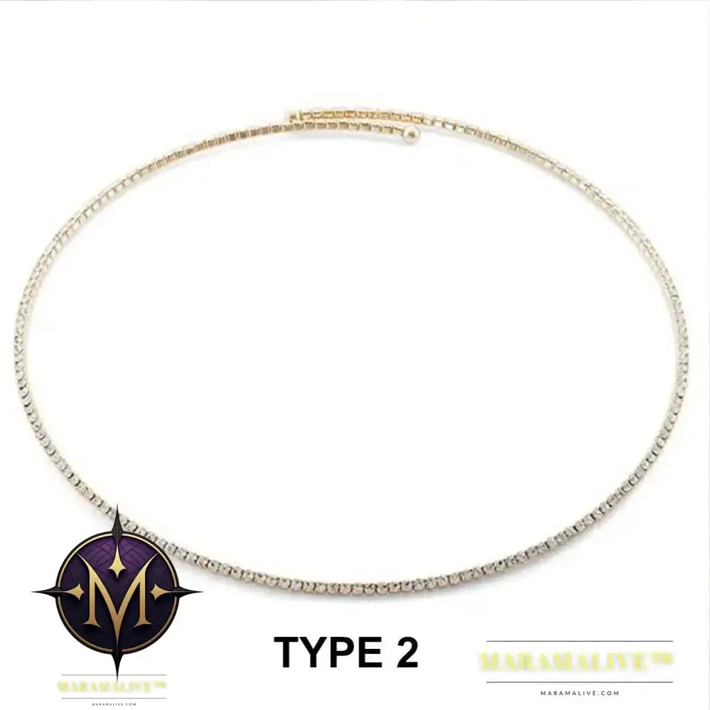 Simple Big Crystal Rhinestone Choker Necklace for Women Bling 1 Row Round Open Cuff Necklace Collar Statement Jewelry