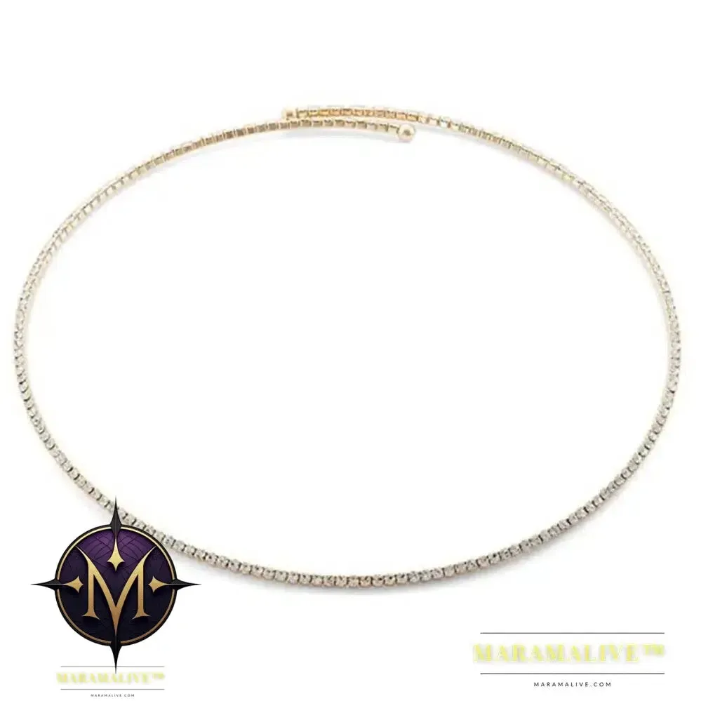 Simple Big Crystal Rhinestone Choker Necklace for Women Bling 1 Row Round Open Cuff Necklace Collar Statement Jewelry