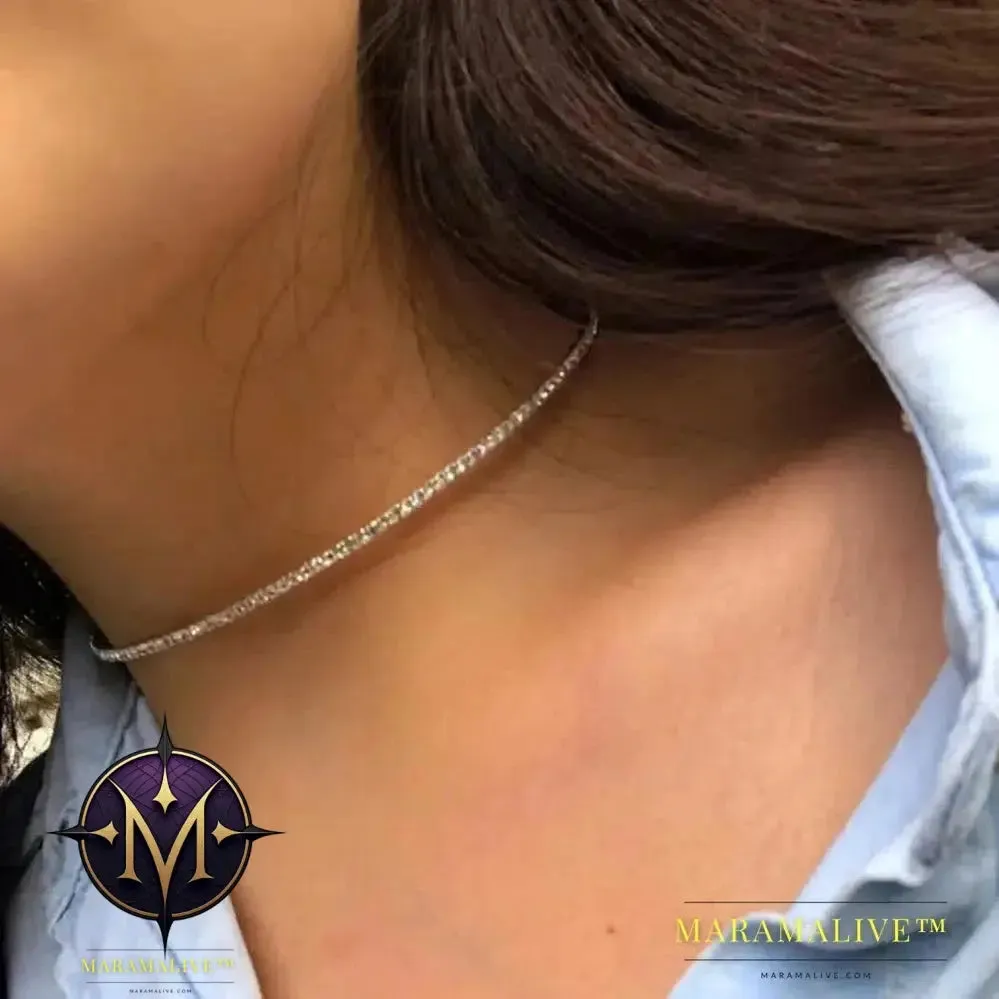 Simple Big Crystal Rhinestone Choker Necklace for Women Bling 1 Row Round Open Cuff Necklace Collar Statement Jewelry