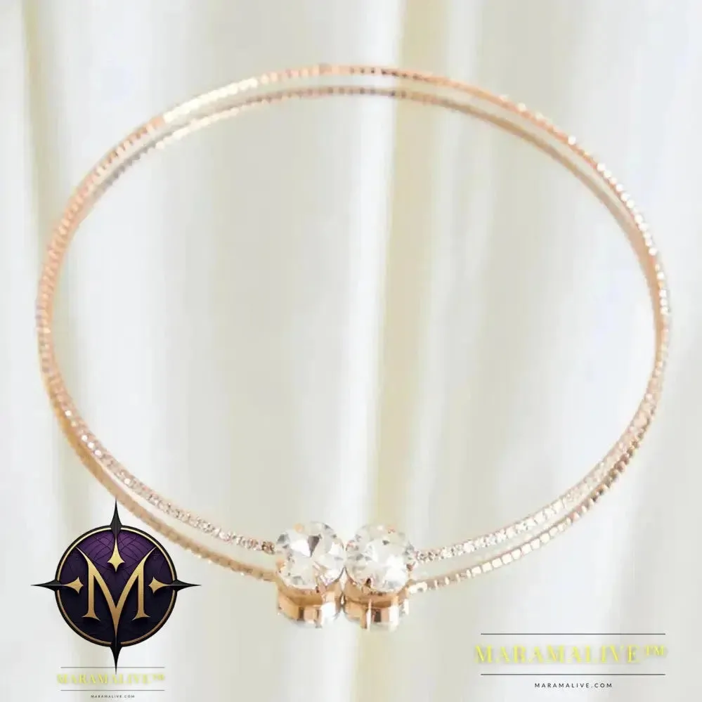 Simple Big Crystal Rhinestone Choker Necklace for Women Bling 1 Row Round Open Cuff Necklace Collar Statement Jewelry