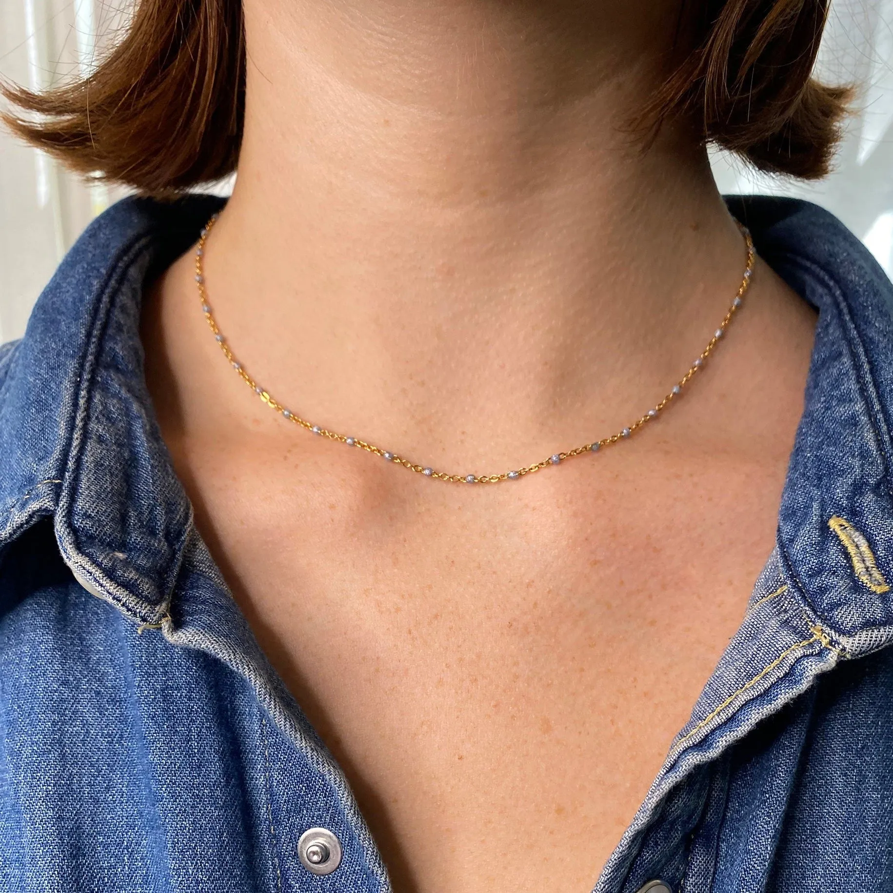 Sky Blue Enamel Choker - 14K Gold Filled