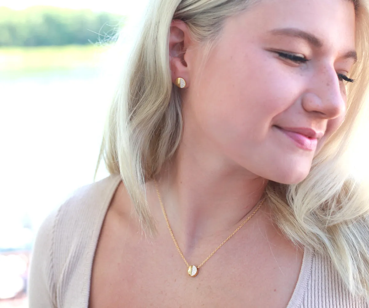 Small Round Pavé Crystal Gold Necklace