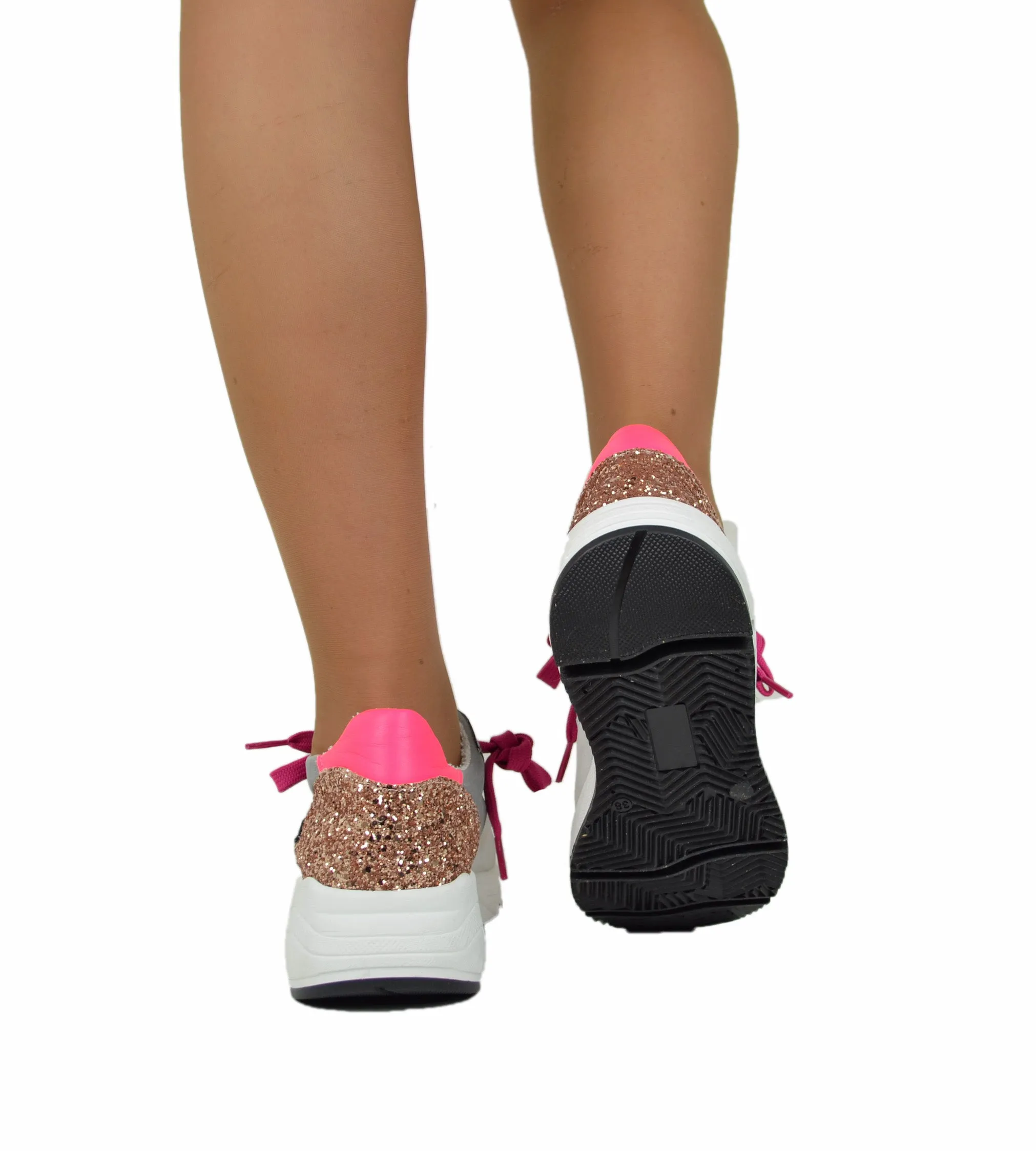 Sneakers DIVINE FOLLIE Maculate Primavera Estate Fuxia Ghiaccio in Pelle