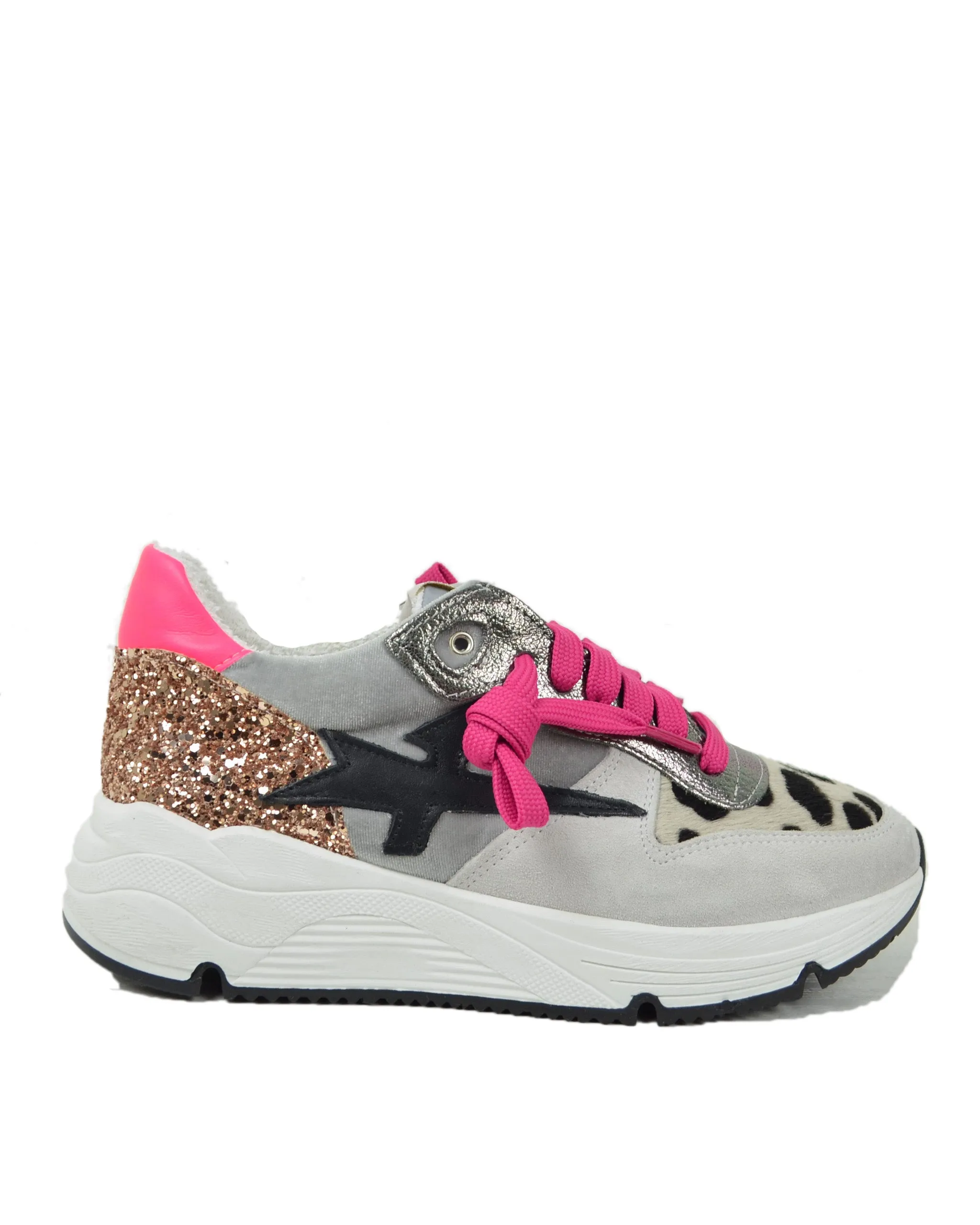 Sneakers DIVINE FOLLIE Maculate Primavera Estate Fuxia Ghiaccio in Pelle