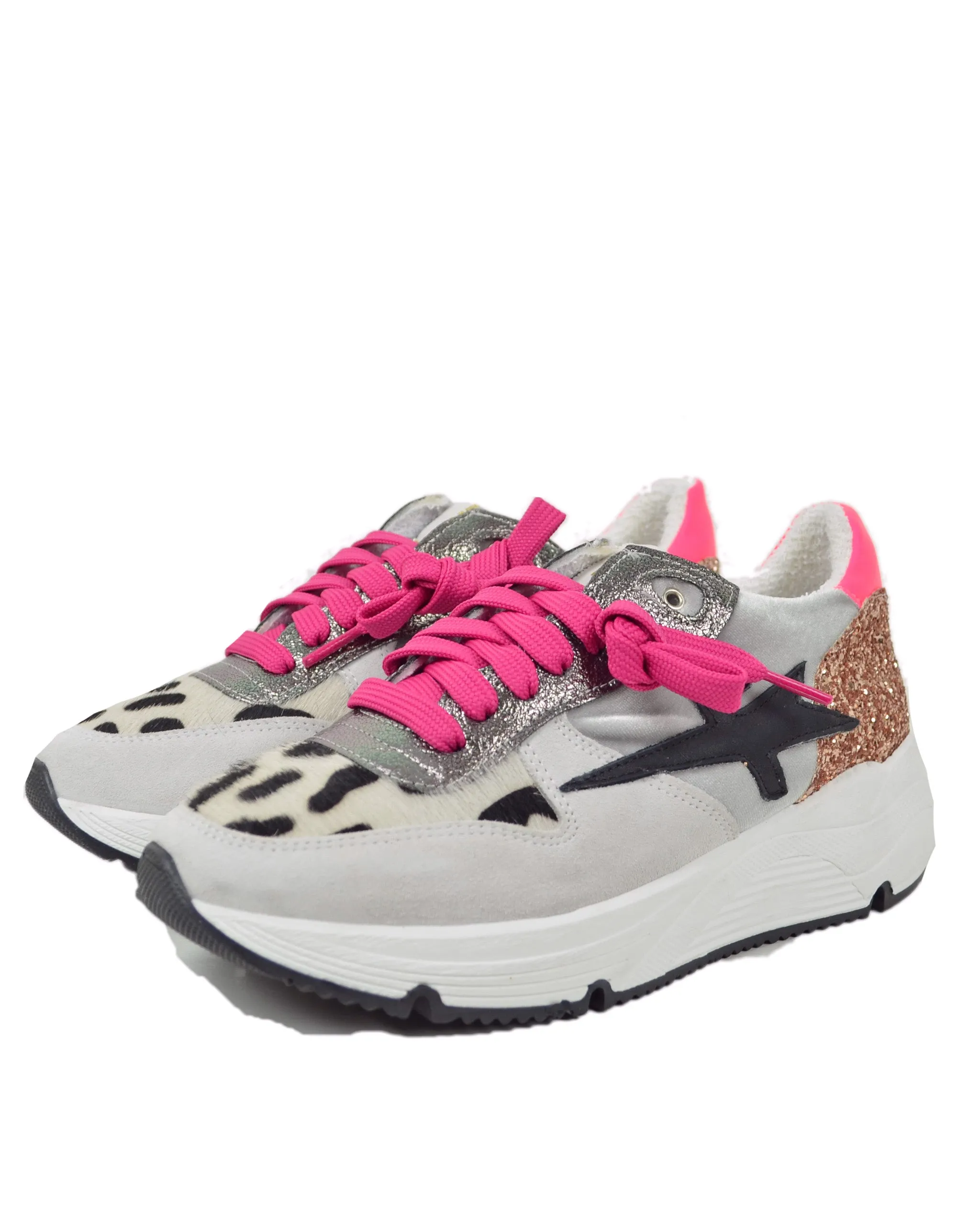 Sneakers DIVINE FOLLIE Maculate Primavera Estate Fuxia Ghiaccio in Pelle