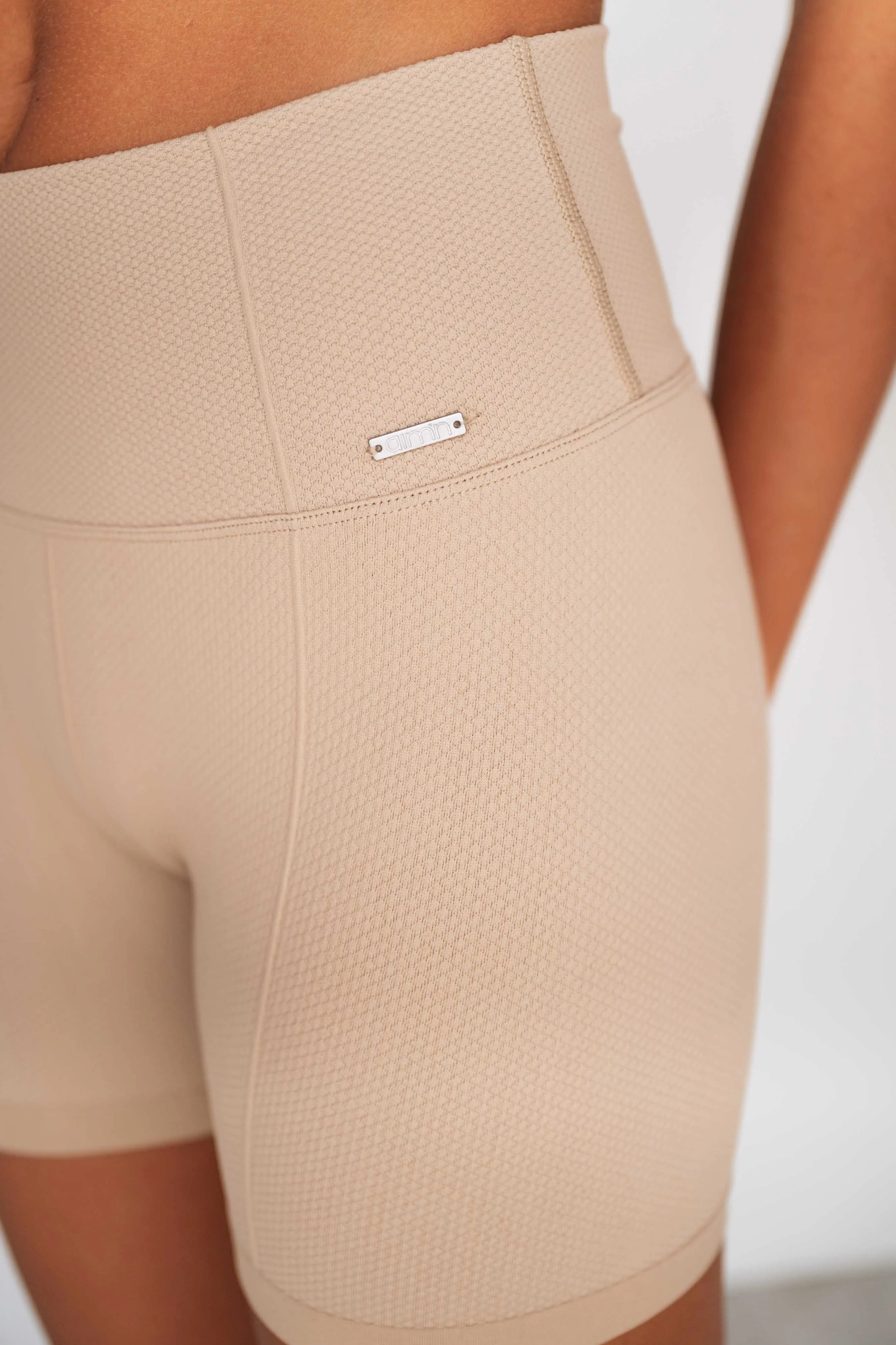 Solid Beige Luxe Seamless Midi Bike Shorts