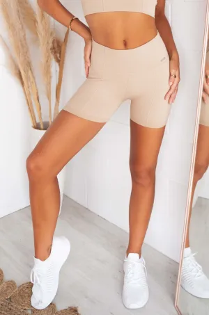 Solid Beige Luxe Seamless Midi Bike Shorts