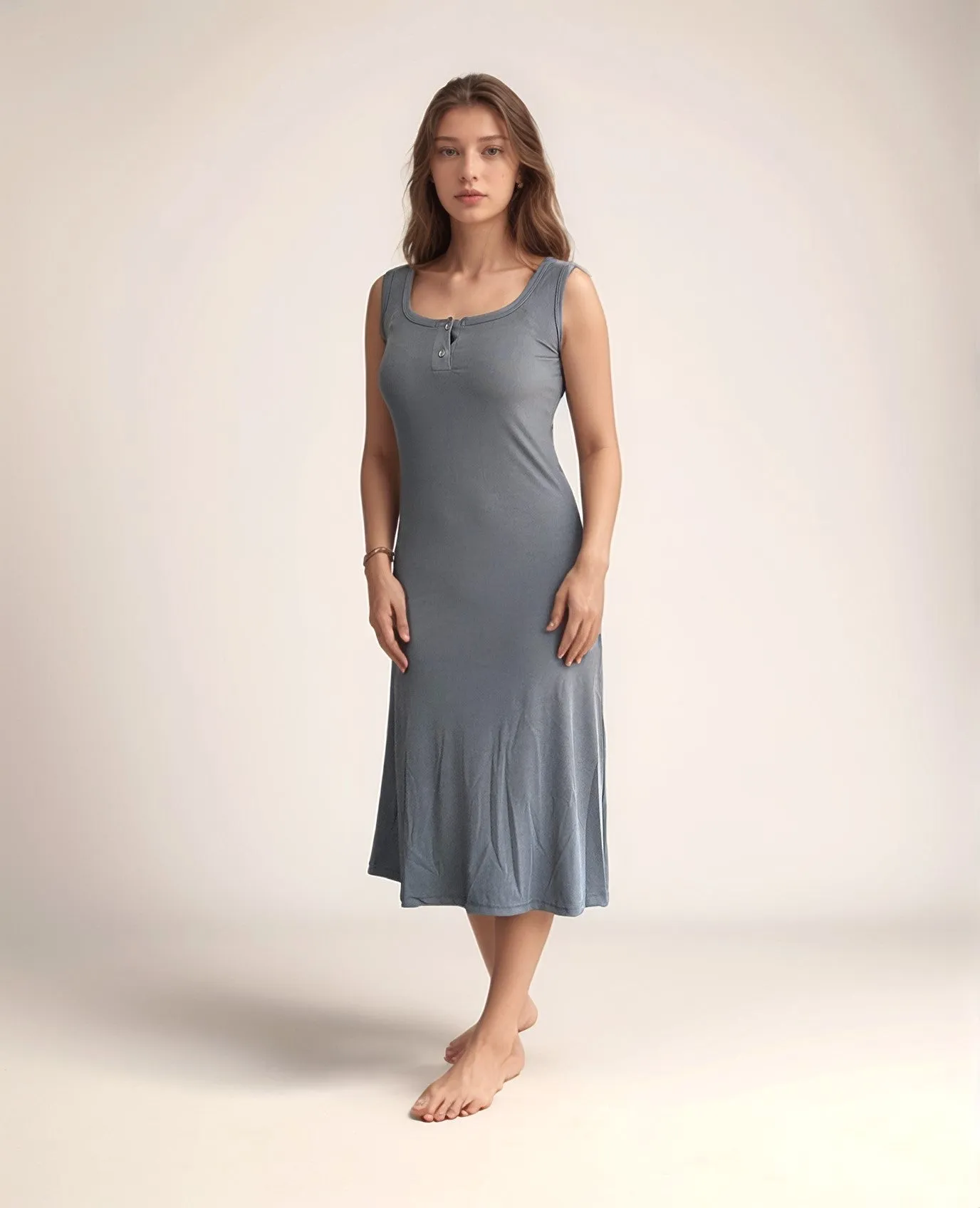 Solid Grey Button Down Jersey Dress