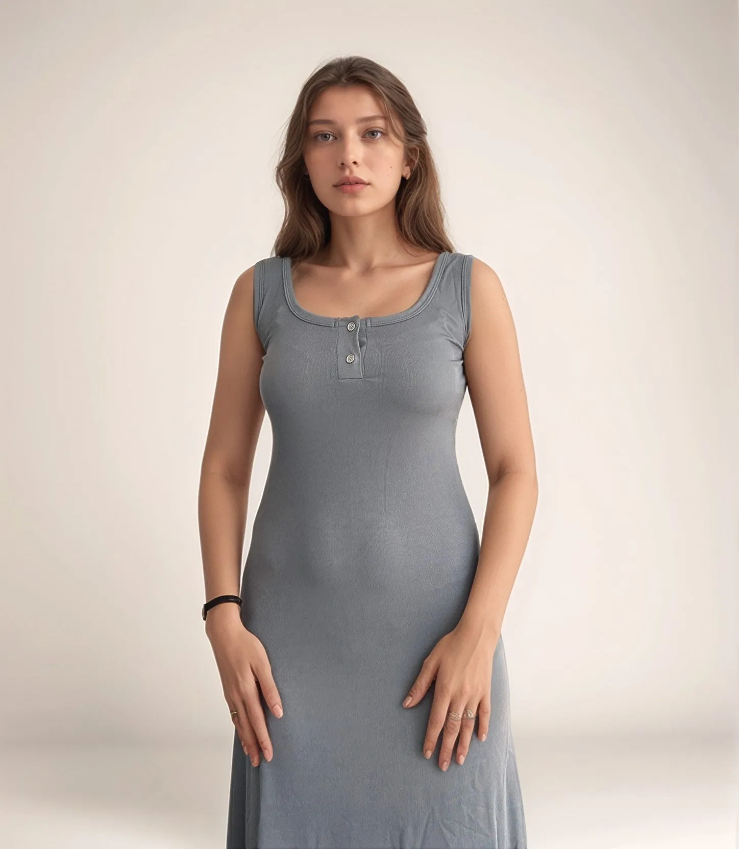 Solid Grey Button Down Jersey Dress