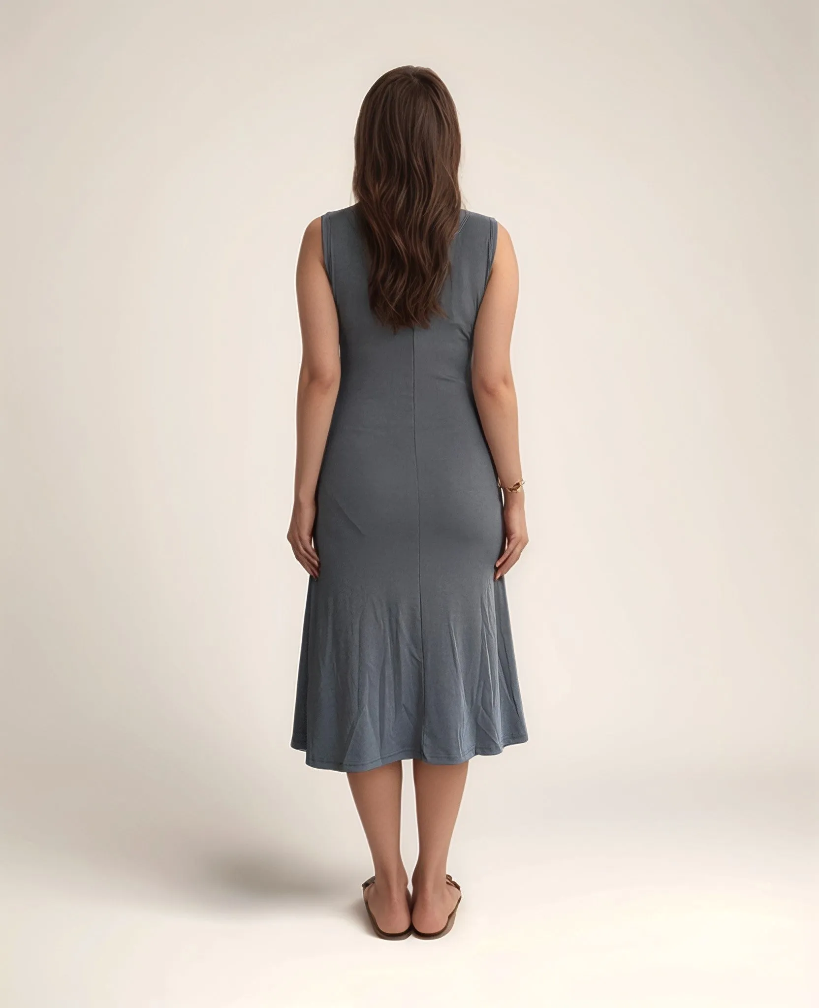 Solid Grey Button Down Jersey Dress