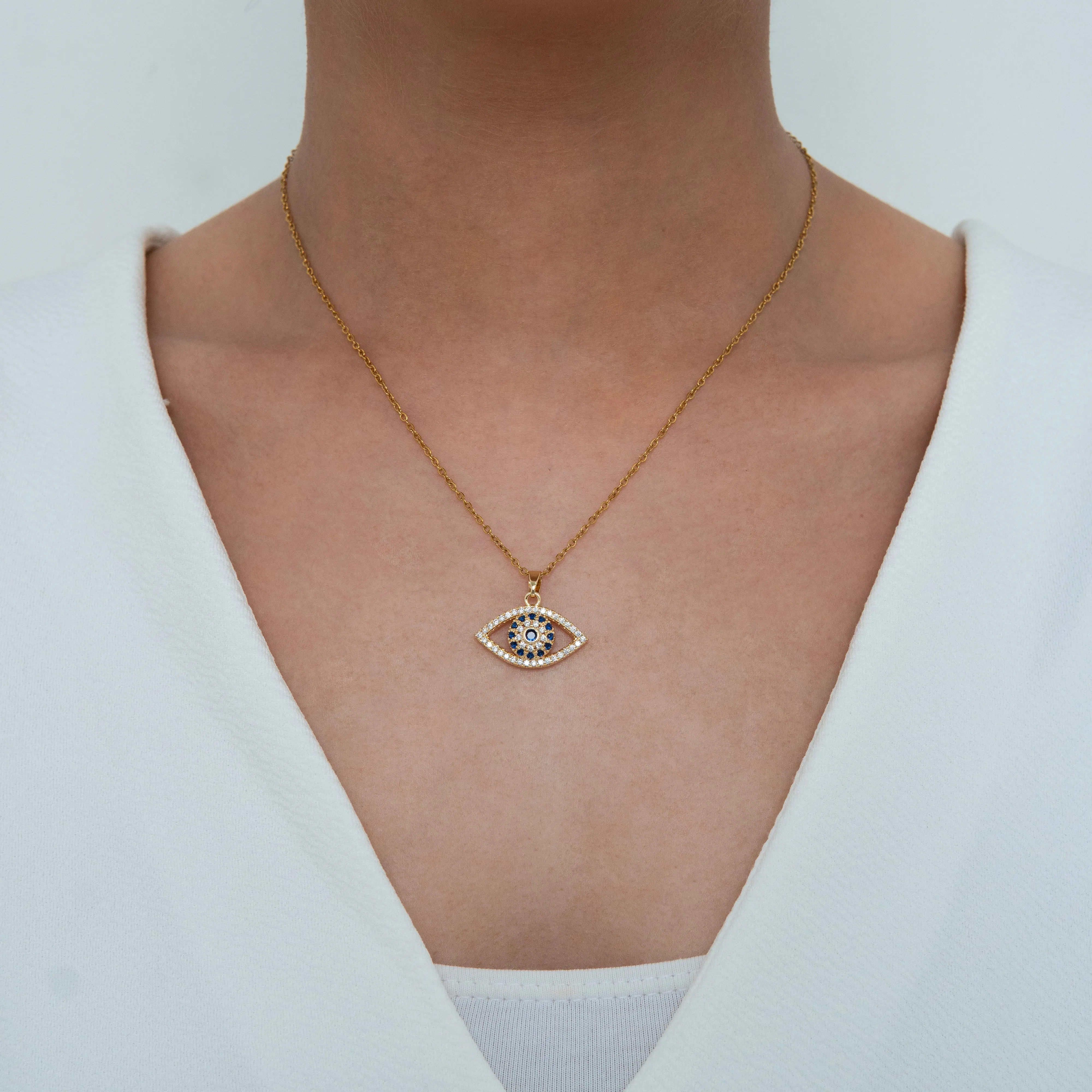 Sparkle Evil Eye Necklace Gold Plated, Waterproof and Anti-Tarnish