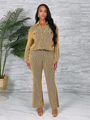 ST4512P - RIB LS BUTTON TOP & FLARE PANTS SET
