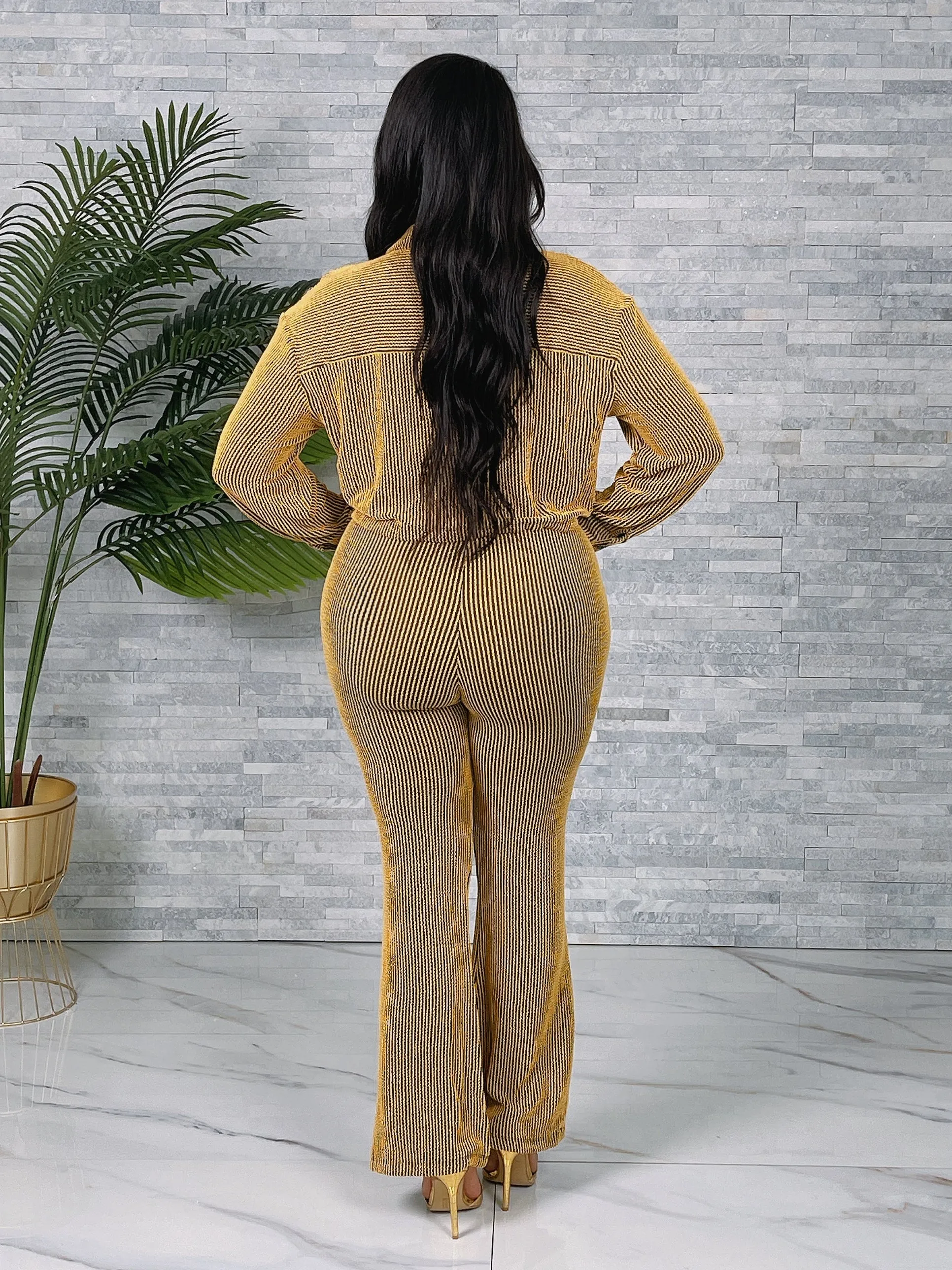 ST4512P - RIB LS BUTTON TOP & FLARE PANTS SET