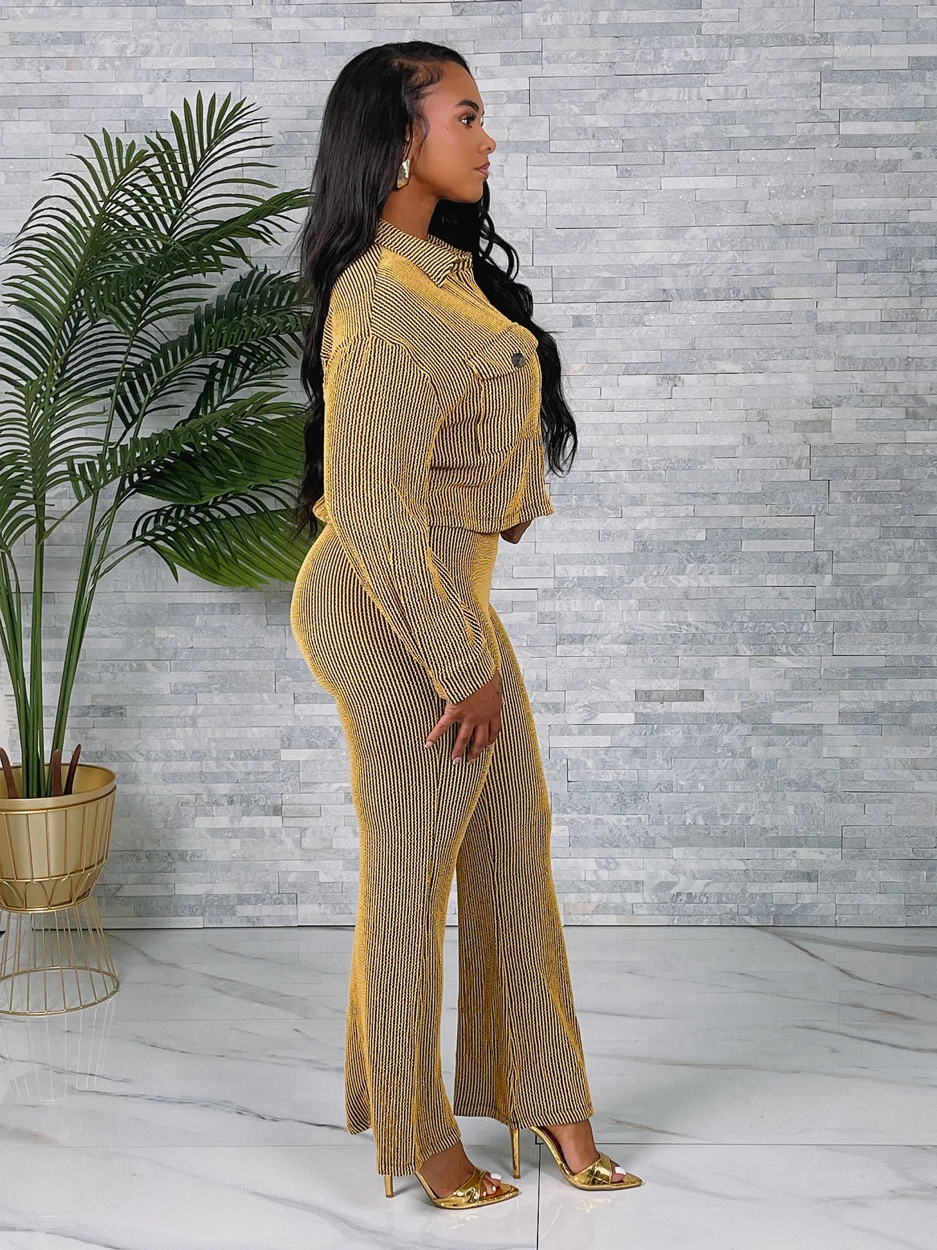 ST4512P - RIB LS BUTTON TOP & FLARE PANTS SET