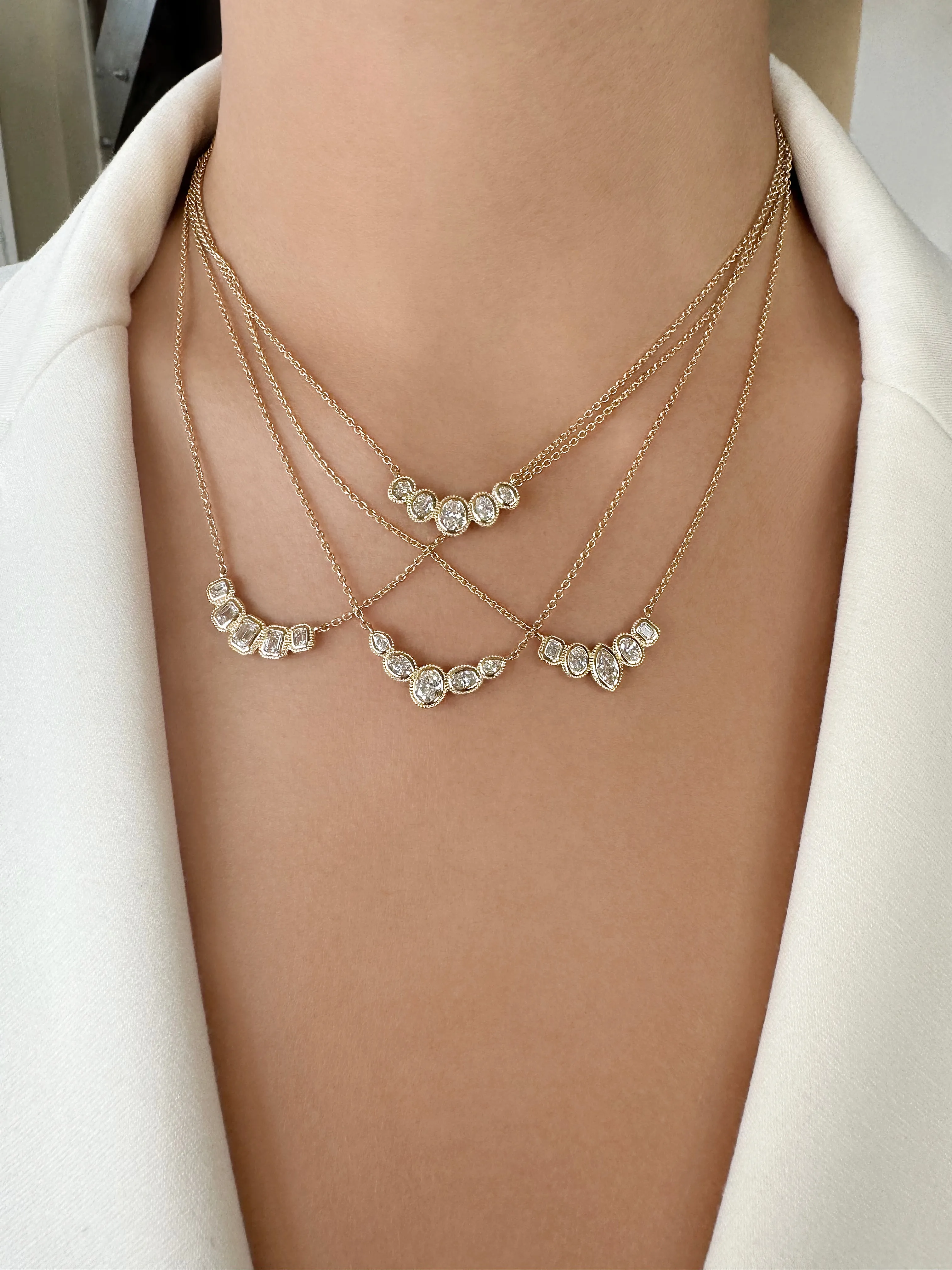 Stellar Oval and Pear Shape Diamond Bib Necklace