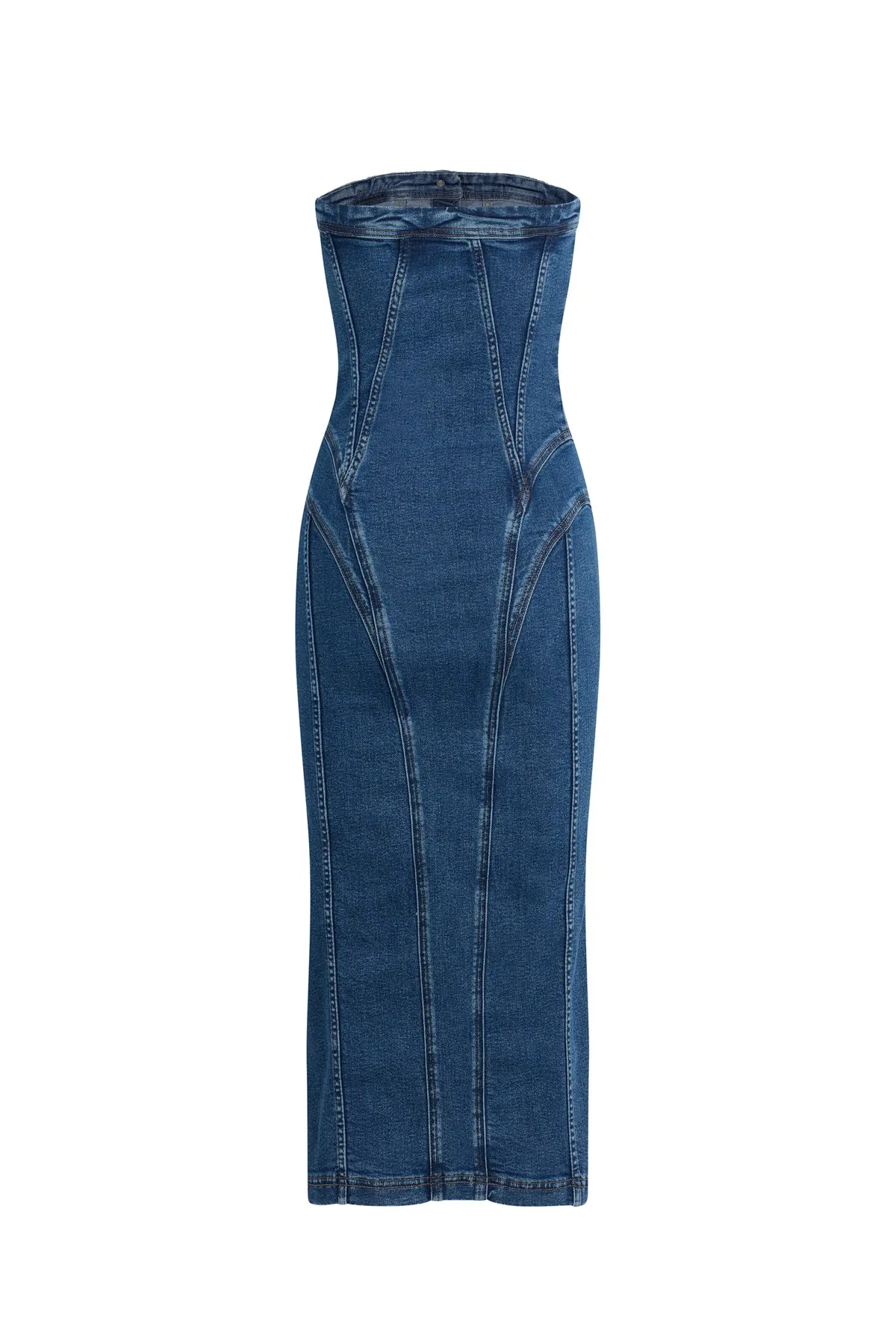 Strapless Seamed Midi Dress
