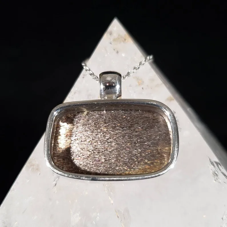 Sunstone Light and Shadow Silver Pendant