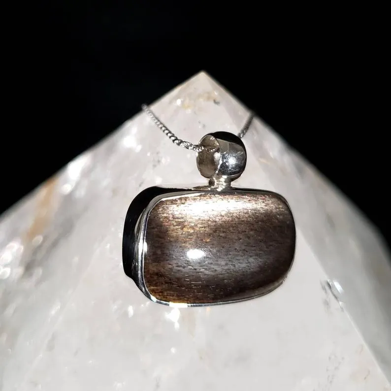 Sunstone Light and Shadow Silver Pendant