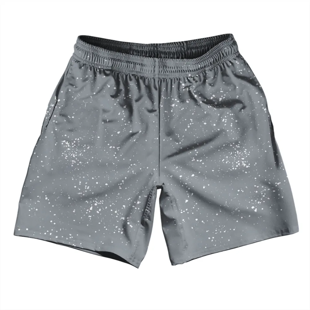 Super Fly Pattern Grey Dark and White Athletic Running Fitness Exercise Shorts 7" Inseam Shorts Made In USA
