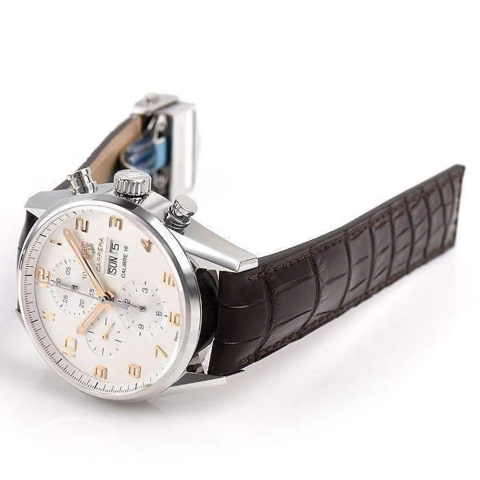 TAG HEUER CARRERA AUTOMATIC WHITE DIAL BROWN MEN WATCH CV2A1AC.FC6380