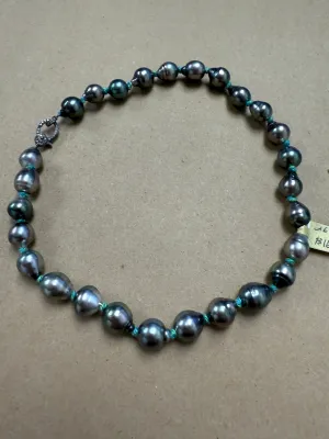 Tahitians Pearls on Colorful Thread w/ Diamond Clasp Choker | 16''