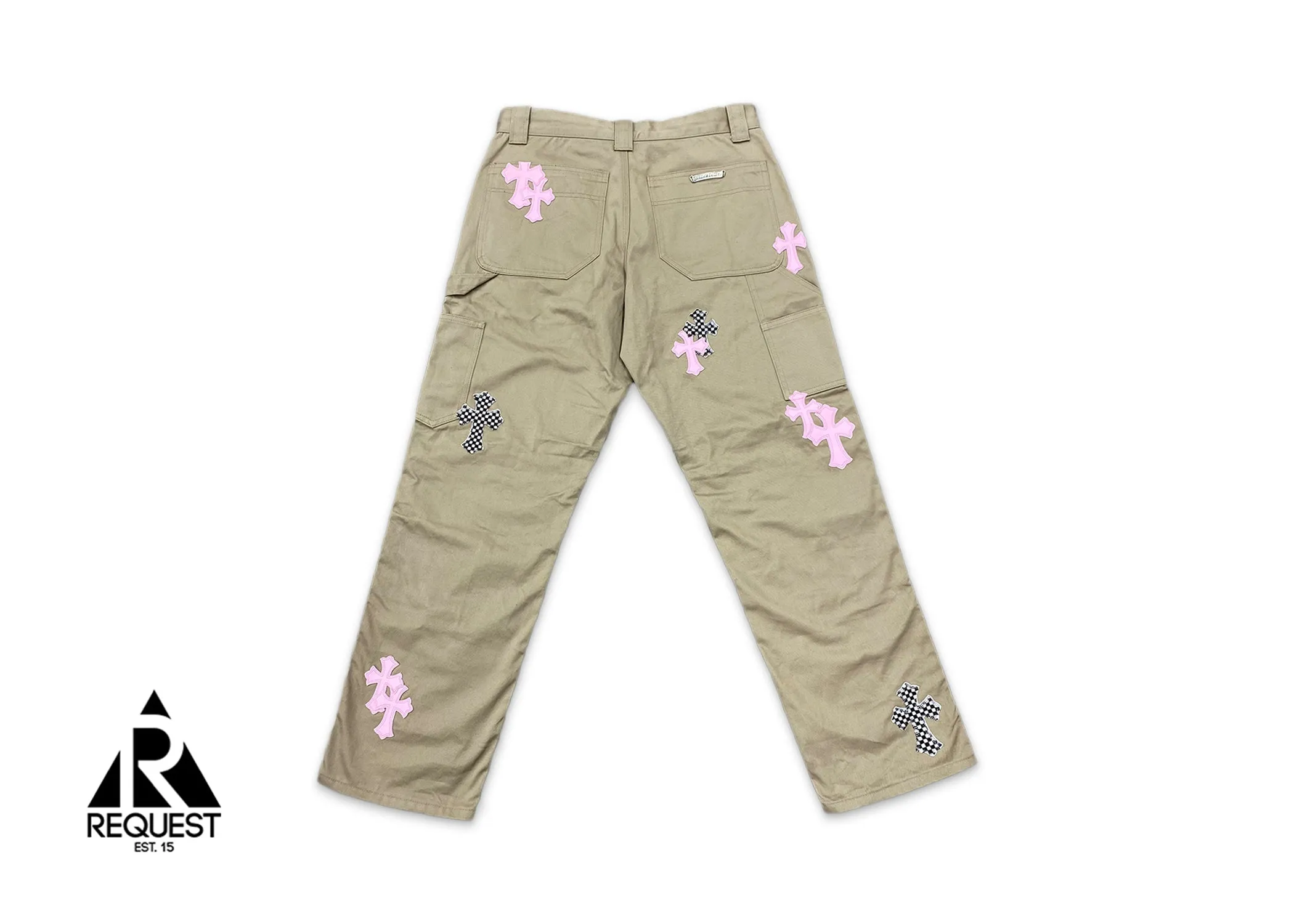 Tan Chino Carpenter Pants "Pink & Checkered Crosses"